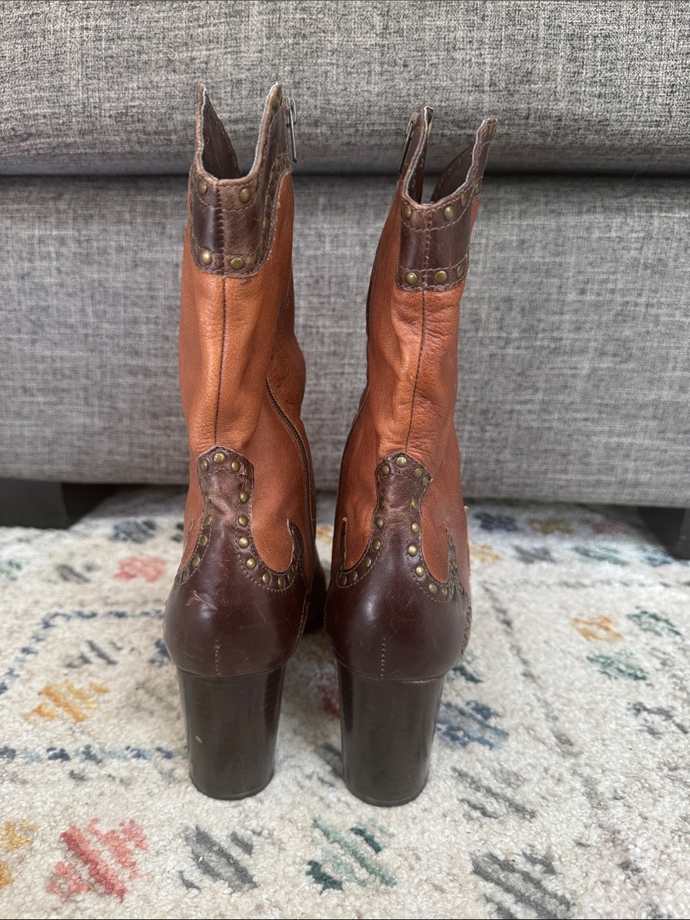 Matisse Leather Western Boots Size 8 Studded Cowboy Boots Brown Boho Festival - Picture 5 of 8